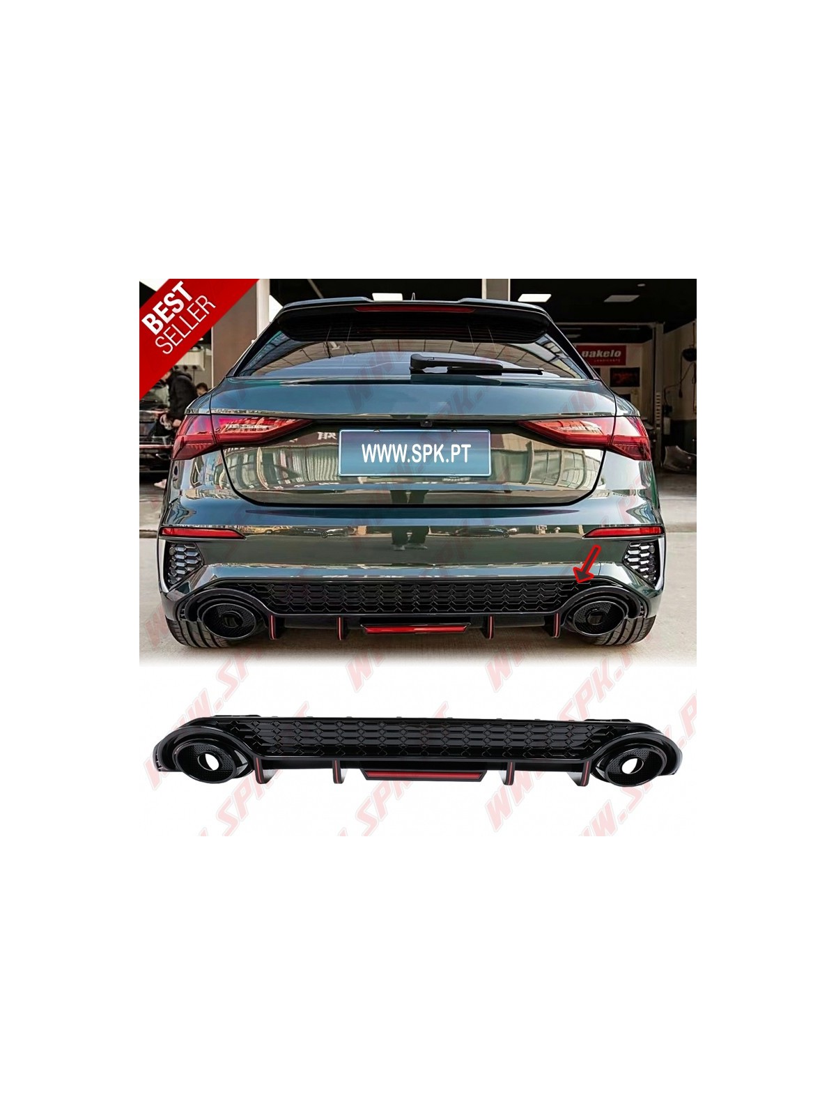 Difusor Traseiro + Ponteiras - Audi A3 8Y Hatchback (2020-)