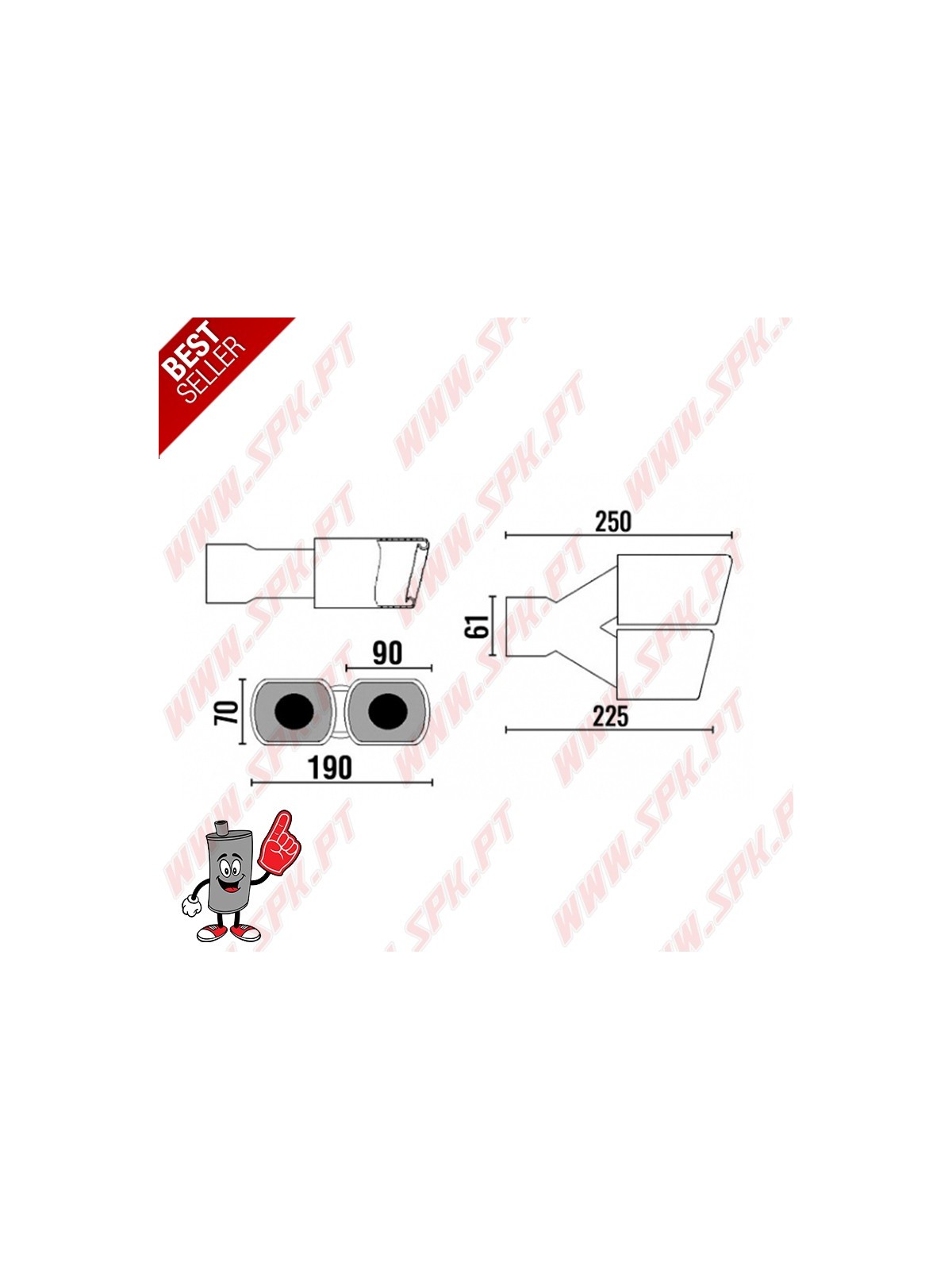 Ponteira de Escape Inox - Dupla Rectangular 2x 90X70mm