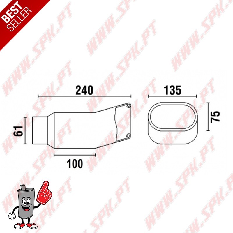 Ponteira de Escape Inox Look DTM - Rectangular 135X75mm