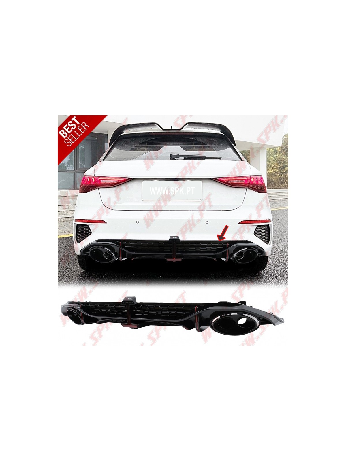 Difusor Traseiro + Ponteiras - Audi A3 8Y Hatchback (2020-)