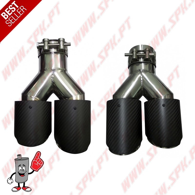 Ponteira de Escape Look Carbon+Inox - Dupla 2x90mm