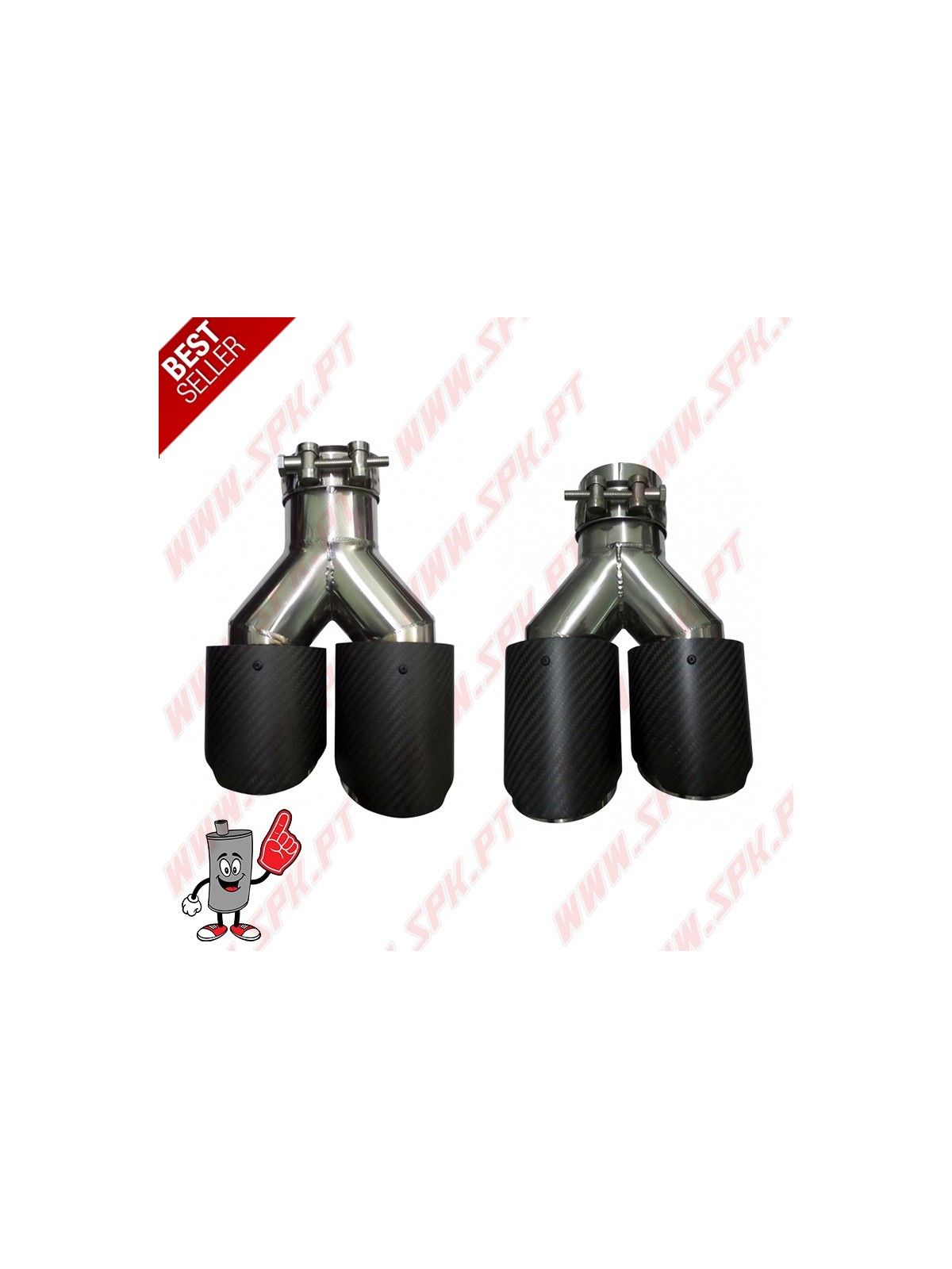 Ponteira de Escape Look Carbon+Inox - Dupla 2x90mm