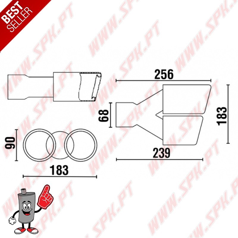 Ponteira de Escape Look Carbon+Inox - Dupla 2x90mm