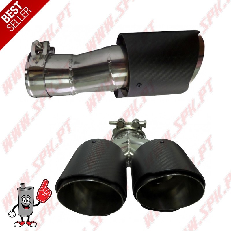 Ponteira de Escape Look Carbon+Inox - Dupla 2x90mm