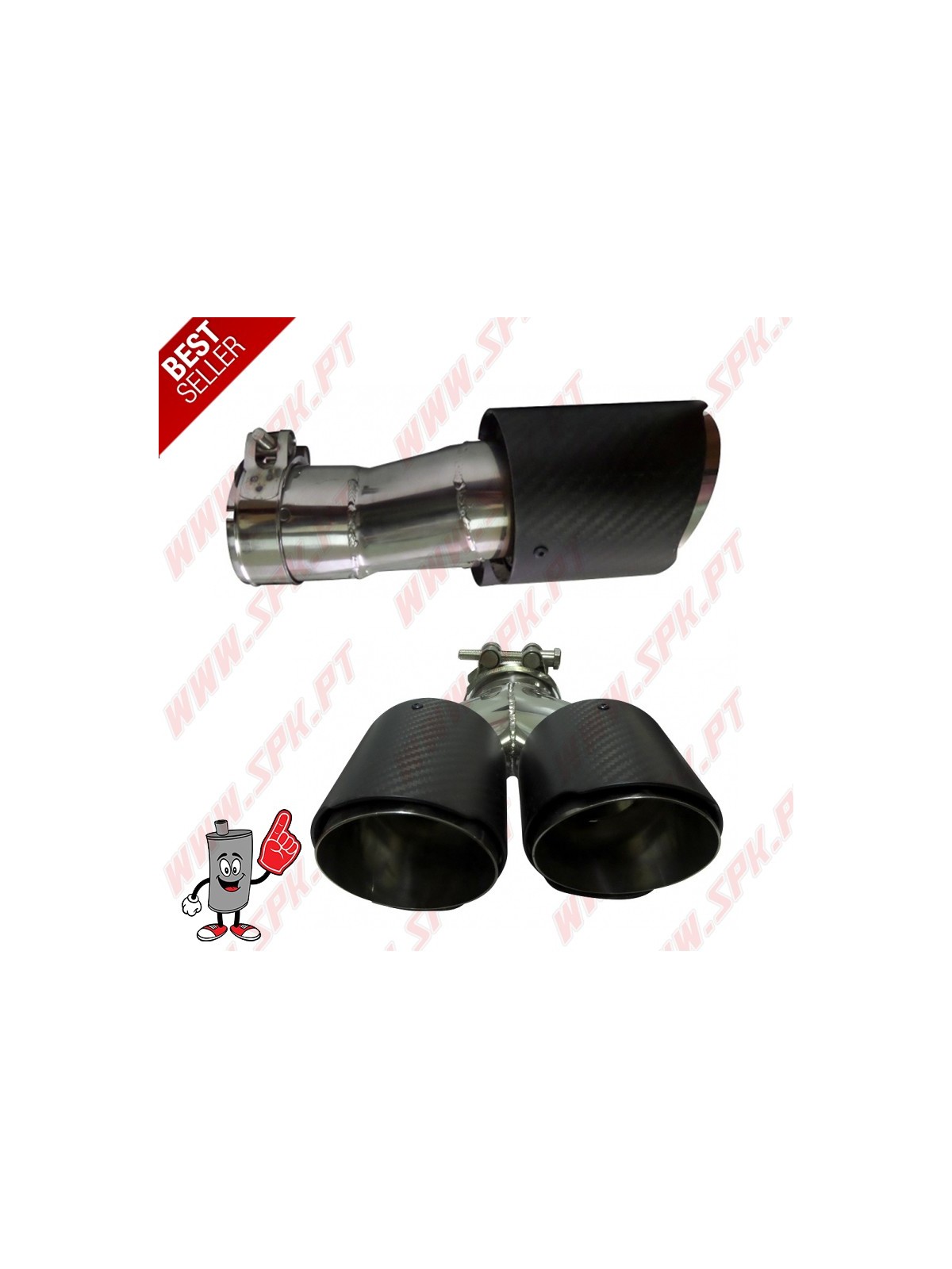 Ponteira de Escape Look Carbon+Inox - Dupla 2x90mm