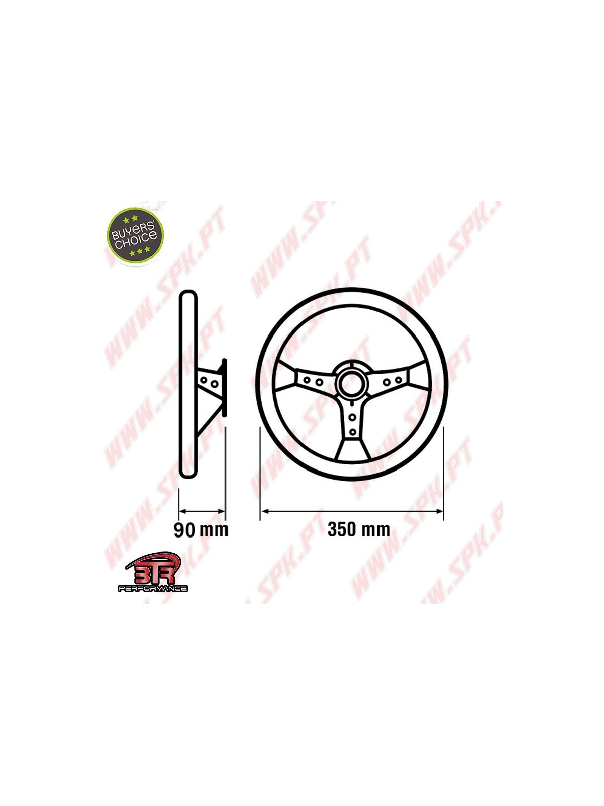 Volante C/Offset Pele / Negro+Vermelho - Aplicação Universal