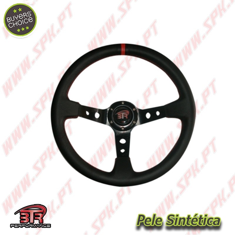 Volante C/Offset Pele / Negro+Vermelho - Aplicação Universal