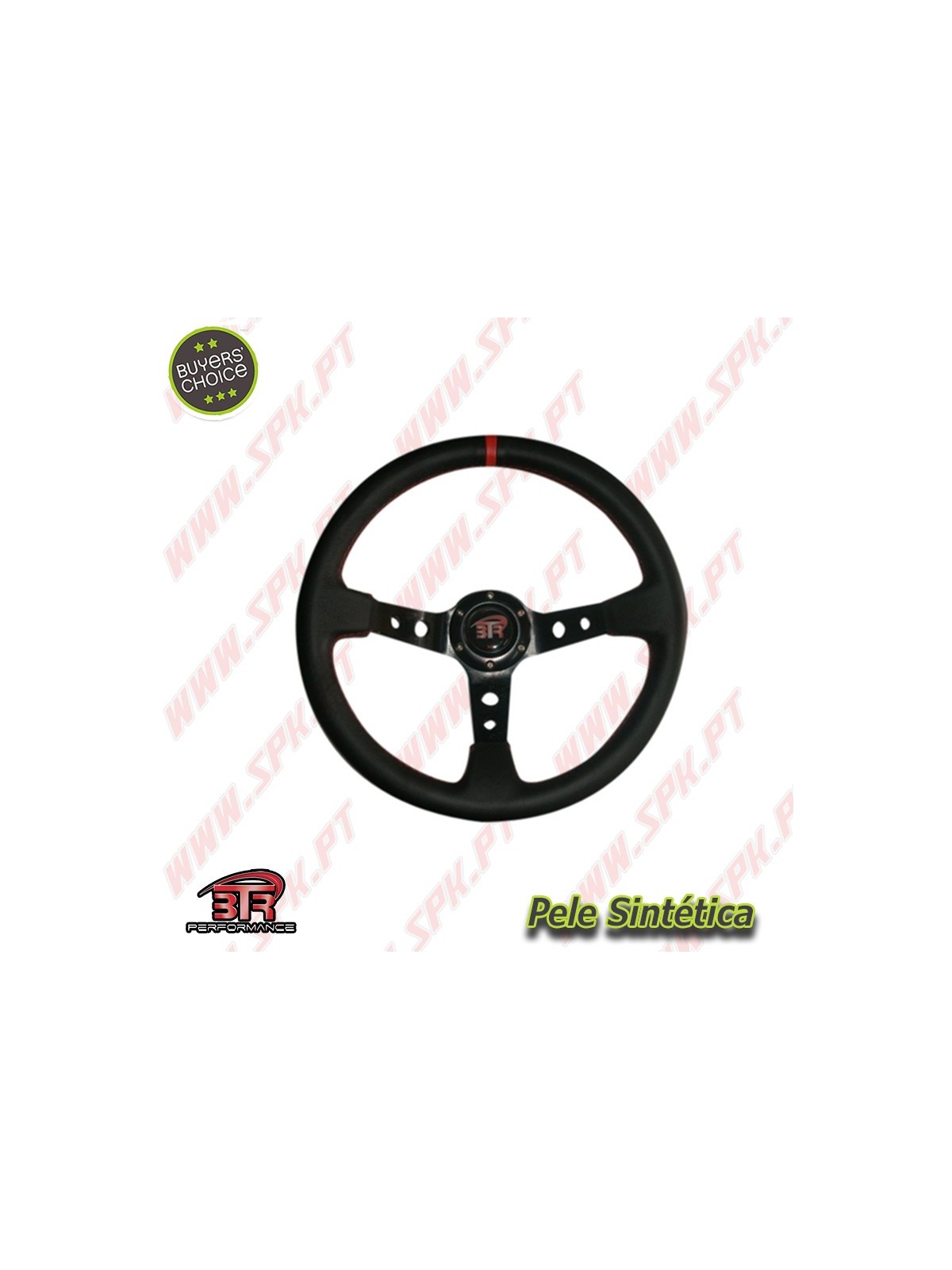Volante C/Offset Pele / Negro+Vermelho - Aplicação Universal