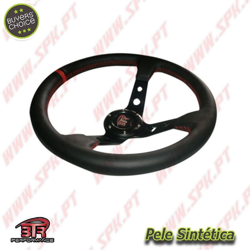 Volante C/Offset Pele / Negro+Vermelho - Aplicação Universal