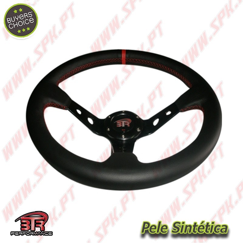 Volante C/Offset Pele / Negro+Vermelho - Aplicação Universal