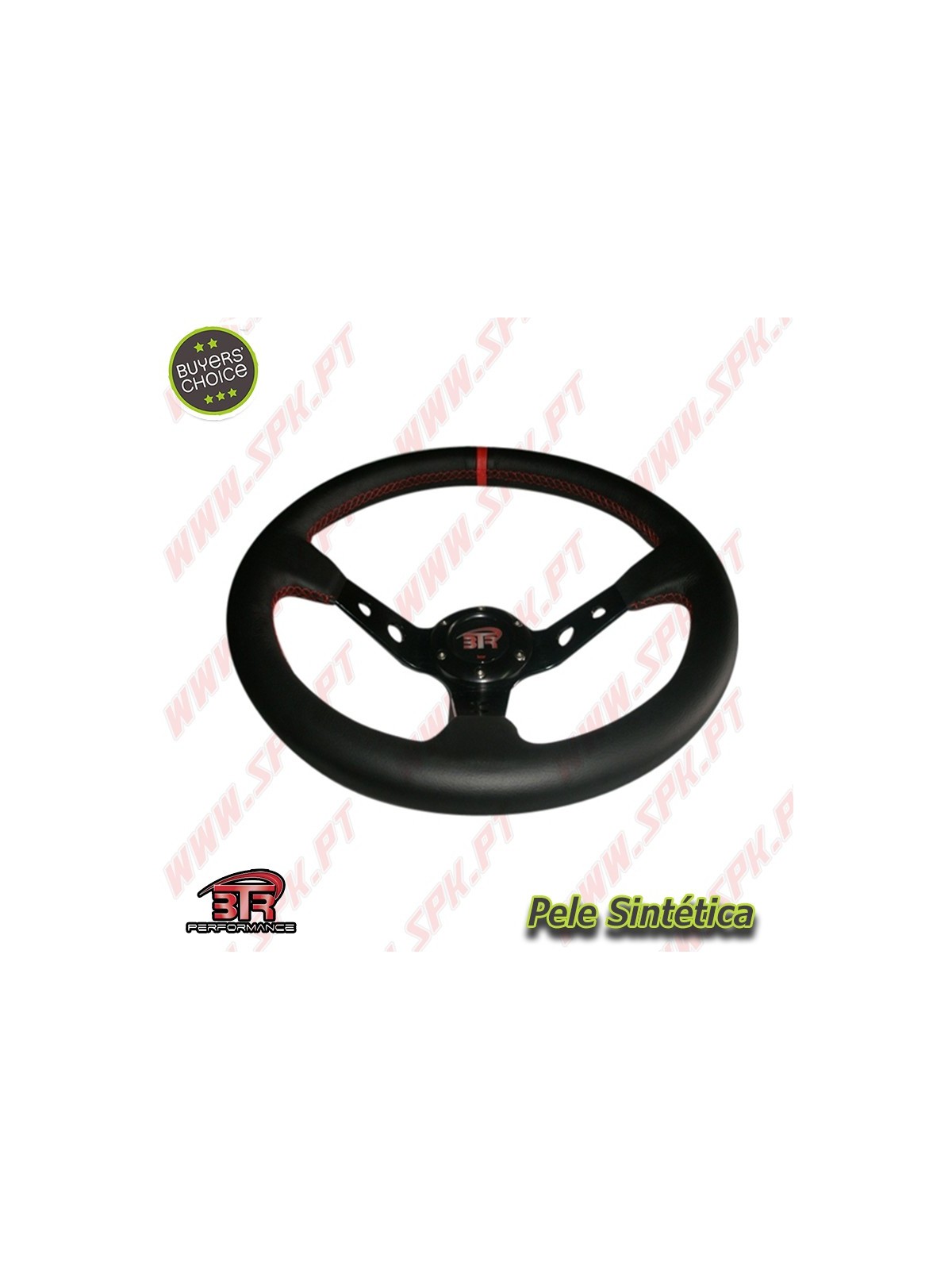 Volante C/Offset Pele / Negro+Vermelho - Aplicação Universal