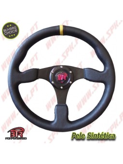 Volante Plano em Pele / Negro+Amarelo - Aplicação Universal