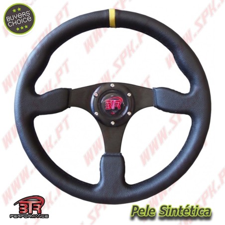Volante Plano em Pele / Negro+Amarelo - Aplicação Universal