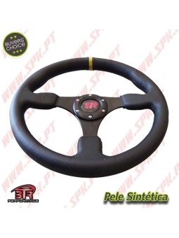 Volante Plano em Pele / Negro+Amarelo - Aplicação Universal