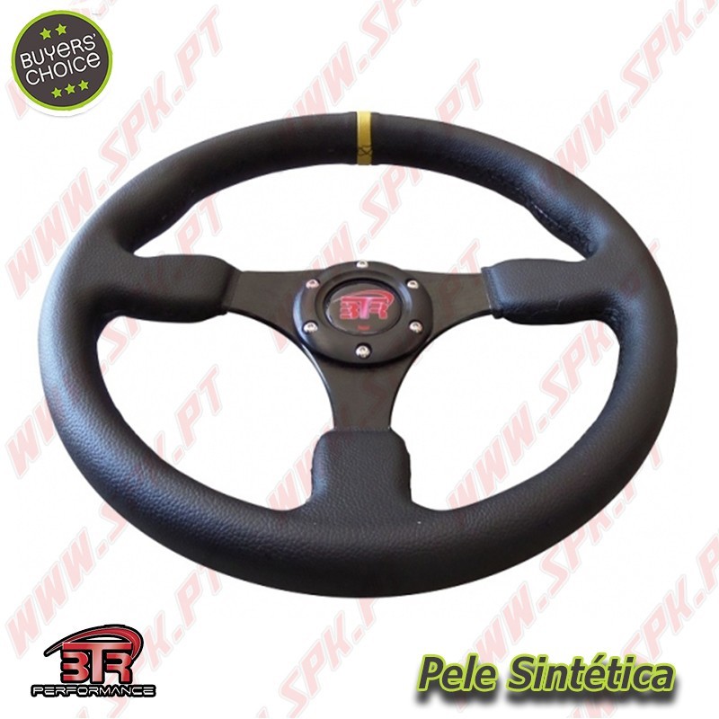 Volante Plano em Pele / Negro+Amarelo - Aplicação Universal