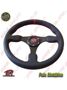 Volante Plano em Pele / Negro+Vermelho - Aplicação Universal