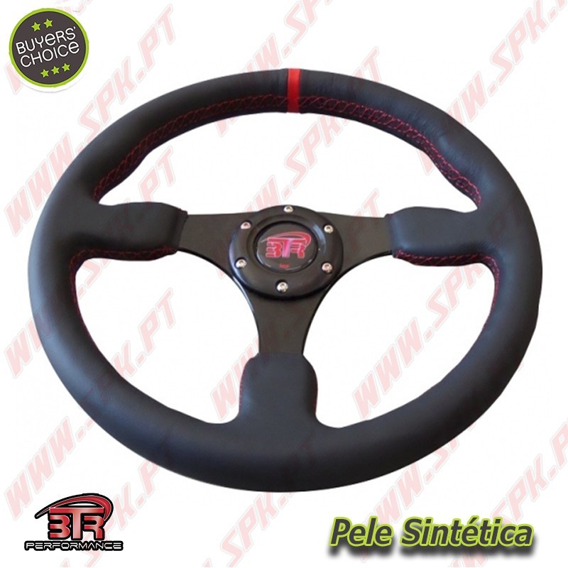 Volante Plano em Pele / Negro+Vermelho - Aplicação Universal