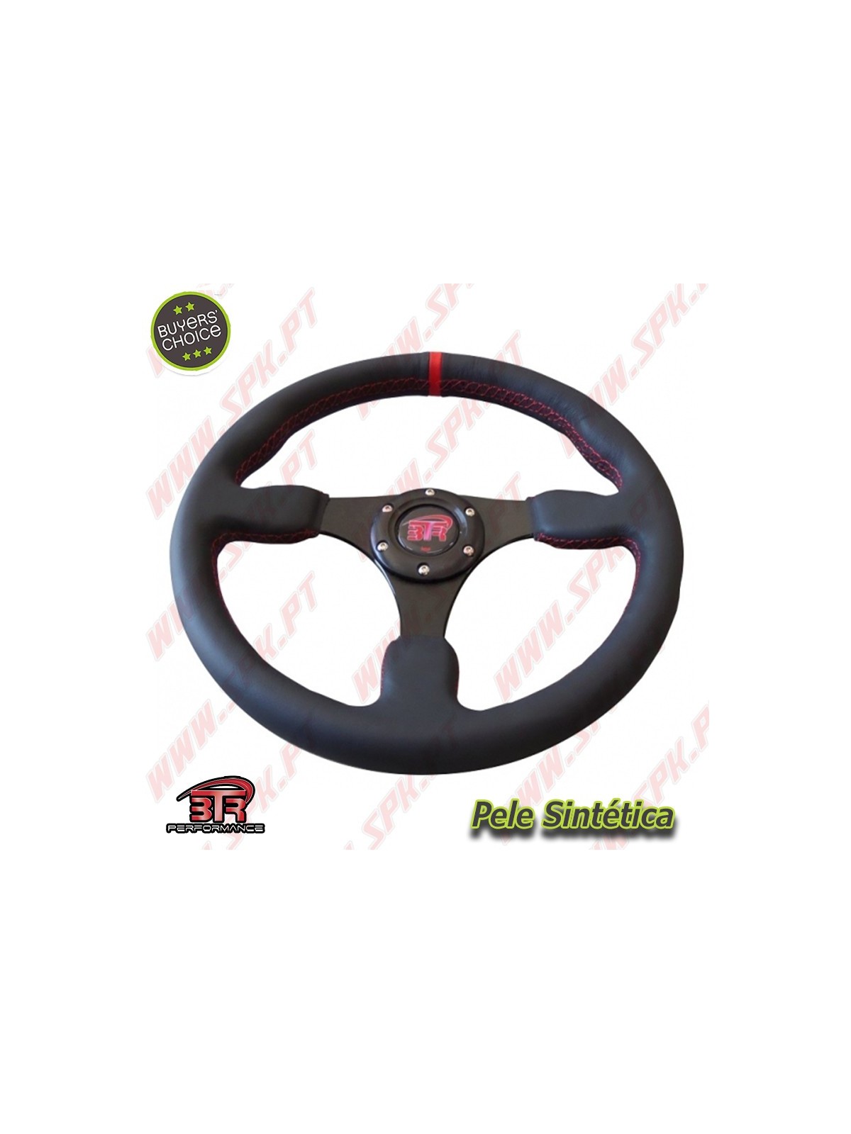 Volante Plano em Pele / Negro+Vermelho - Aplicação Universal