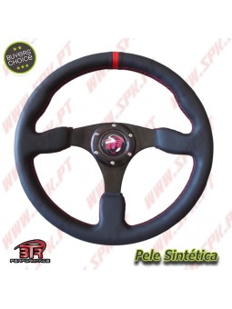 Volante Plano em Pele / Negro+Vermelho - Aplicação Universal