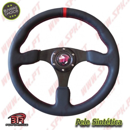 Volante Plano em Pele / Negro+Vermelho - Aplicação Universal