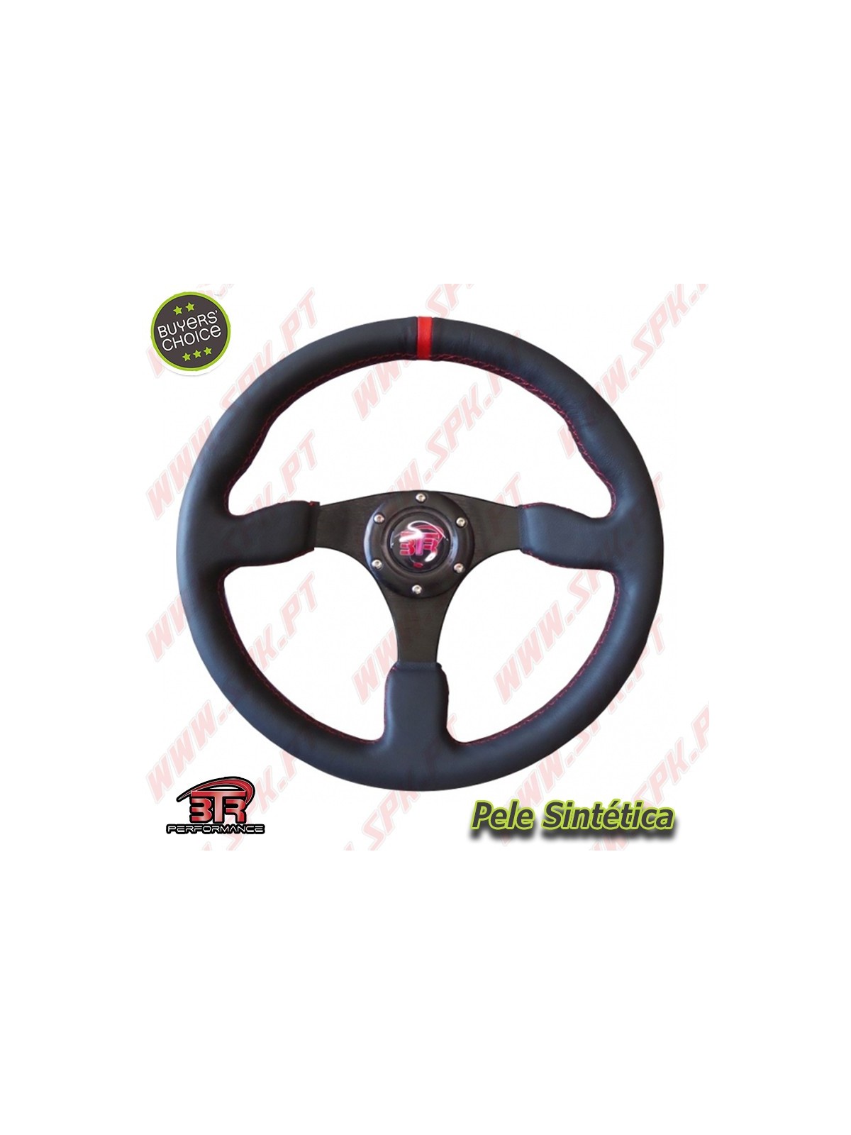 Volante Plano em Pele / Negro+Vermelho - Aplicação Universal