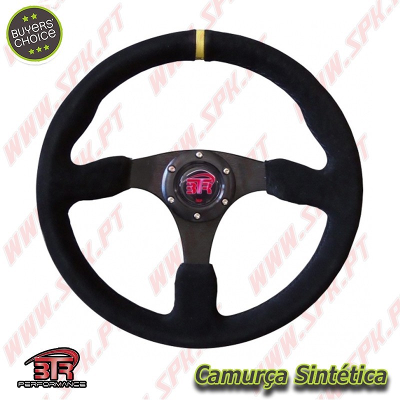 Volante Plano em Camurça / Negro+Amarelo - Aplicação Universal