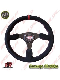 Volante Plano em Camurça / Negro+Vermelho - Aplicação Universal