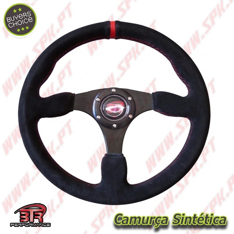 Volante Plano em Camurça / Negro+Vermelho - Aplicação Universal