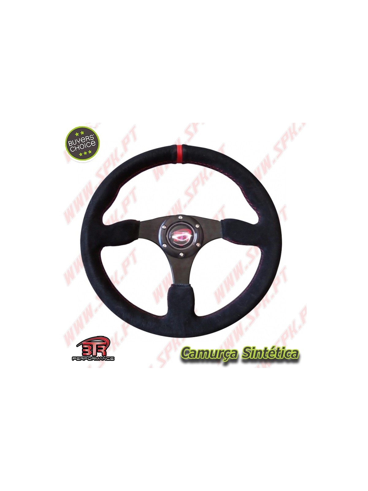 Volante Plano em Camurça / Negro+Vermelho - Aplicação Universal