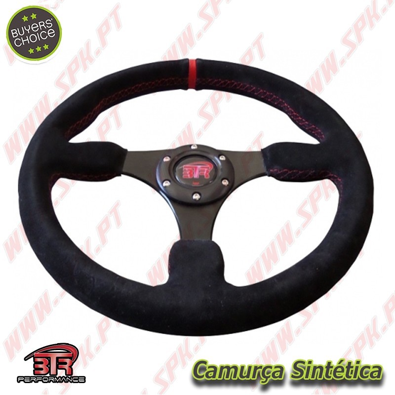 Volante Plano em Camurça / Negro+Vermelho - Aplicação Universal