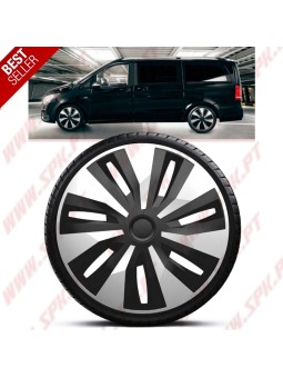 Pack 4 Tampões de Roda 15" - V.1 Silver&Black (Auto-Caravanas / Van / Mini-Bus)