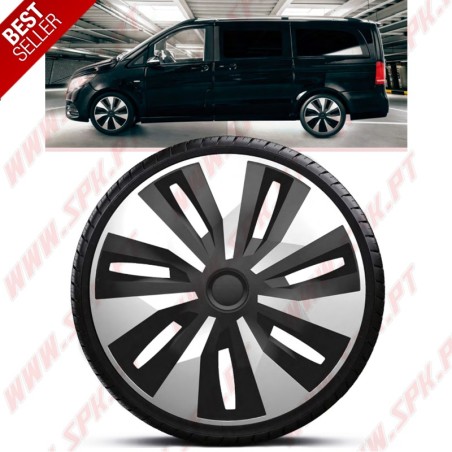 Pack 4 Tampões de Roda 15" - V.1 Silver&Black (Auto-Caravanas / Van / Mini-Bus)