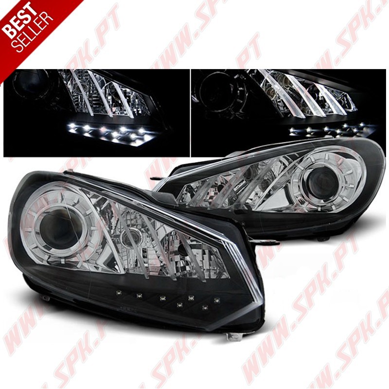 Faróis LED DRL / Black - VW Golf 6 (2008-2012) Faróis LED DRL / Black - VW Golf 6 (2008-2012)