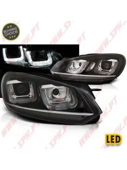 Faróis U-LED DRL / Black&Chrome - VW Golf 6 (2008-2012)