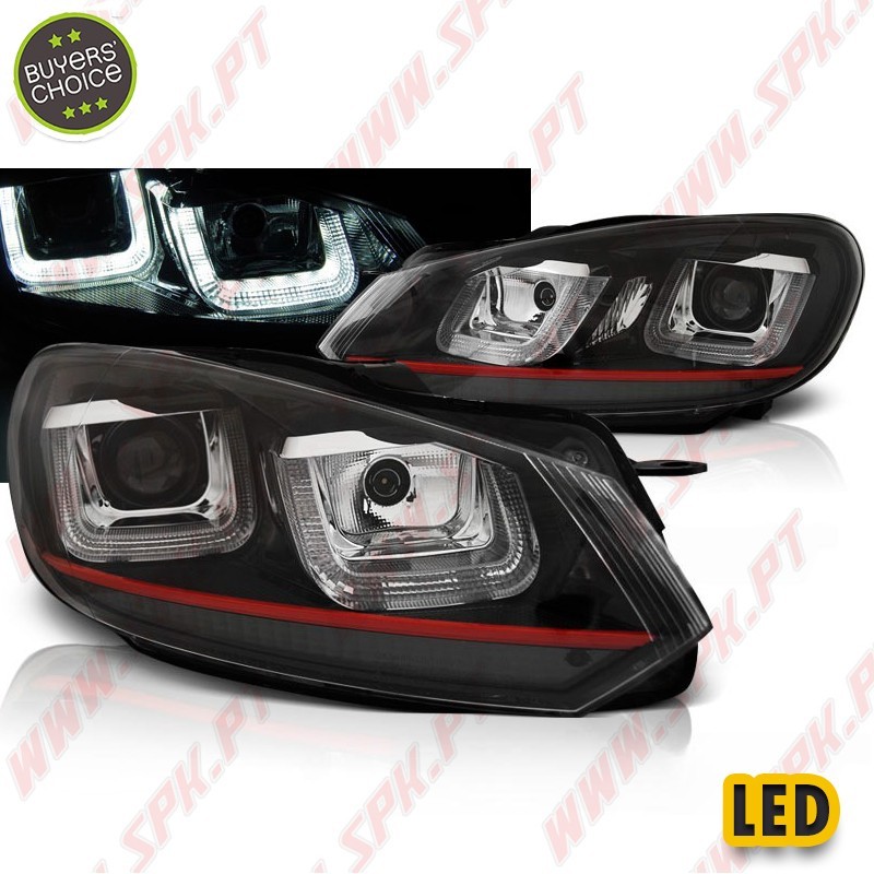 Faróis U-LED DRL / Black&Red - VW Golf 6 (2008-2012) Faróis U-LED DRL / Black&Red - VW Golf 6 (2008-2012)