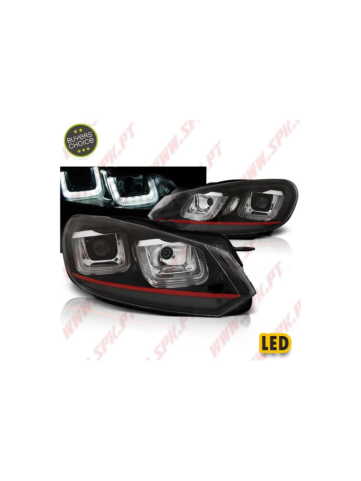 Faróis U-LED DRL / Black&Red - VW Golf 6 (2008-2012) Faróis U-LED DRL / Black&Red - VW Golf 6 (2008-2012)