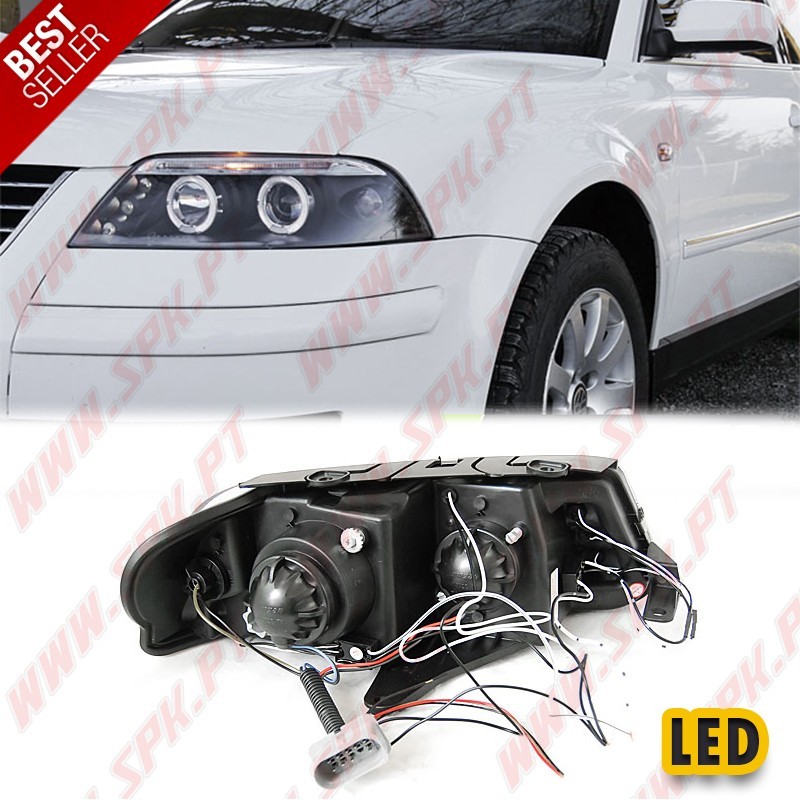 Faróis Angel Eyes LED / Black - VW Passat 3BG (2000-2005)