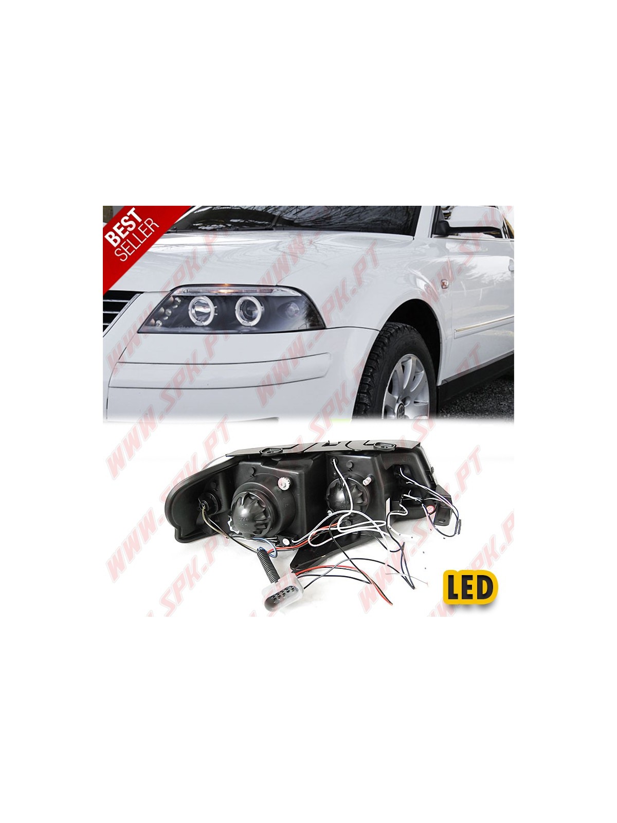 Faróis Angel Eyes LED / Black - VW Passat 3BG (2000-2005)