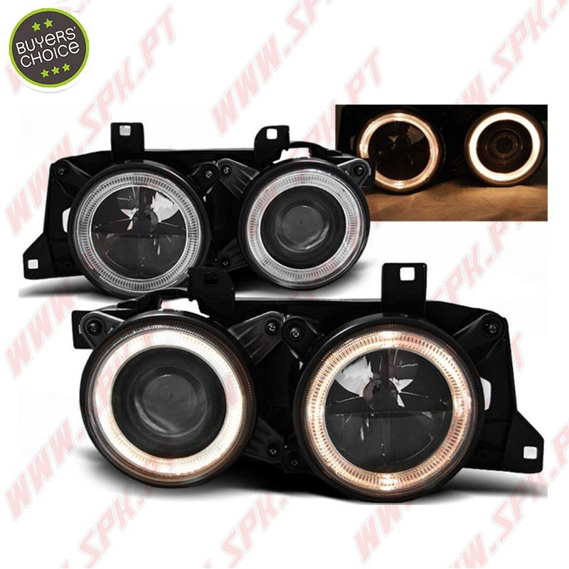 Faróis Angel Eyes Cross / Black - BMW E34 (1988-1996) Faróis Angel Eyes Cross / Black - BMW E34 (1988-1996)