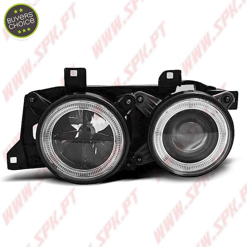 Faróis Angel Eyes Cross / Black - BMW E34 (1988-1996) Faróis Angel Eyes Cross / Black - BMW E34 (1988-1996)