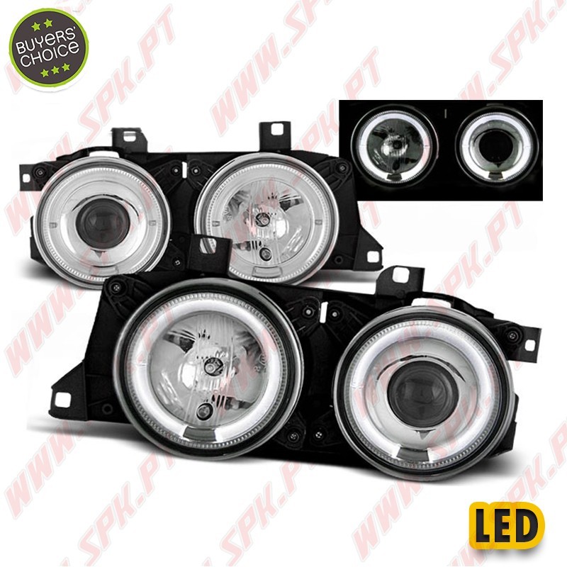 Faróis Angel Eyes LED / Chrome - BMW E34 (1988-1996) Faróis Angel Eyes LED / Chrome - BMW E34 (1988-1996)