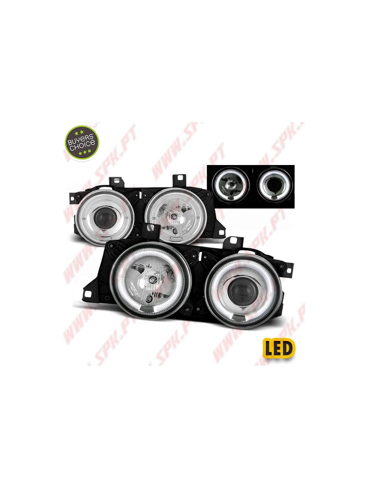Faróis Angel Eyes LED / Chrome - BMW E34 (1988-1996) Faróis Angel Eyes LED / Chrome - BMW E34 (1988-1996)