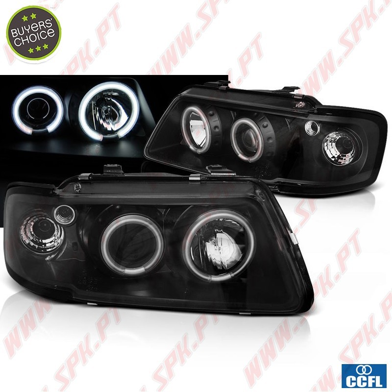 Faróis Angel Eyes CCFL Black - Audi A3 8L (1996-2000) Faróis Angel Eyes CCFL Black - Audi A3 8L (1996-2000)