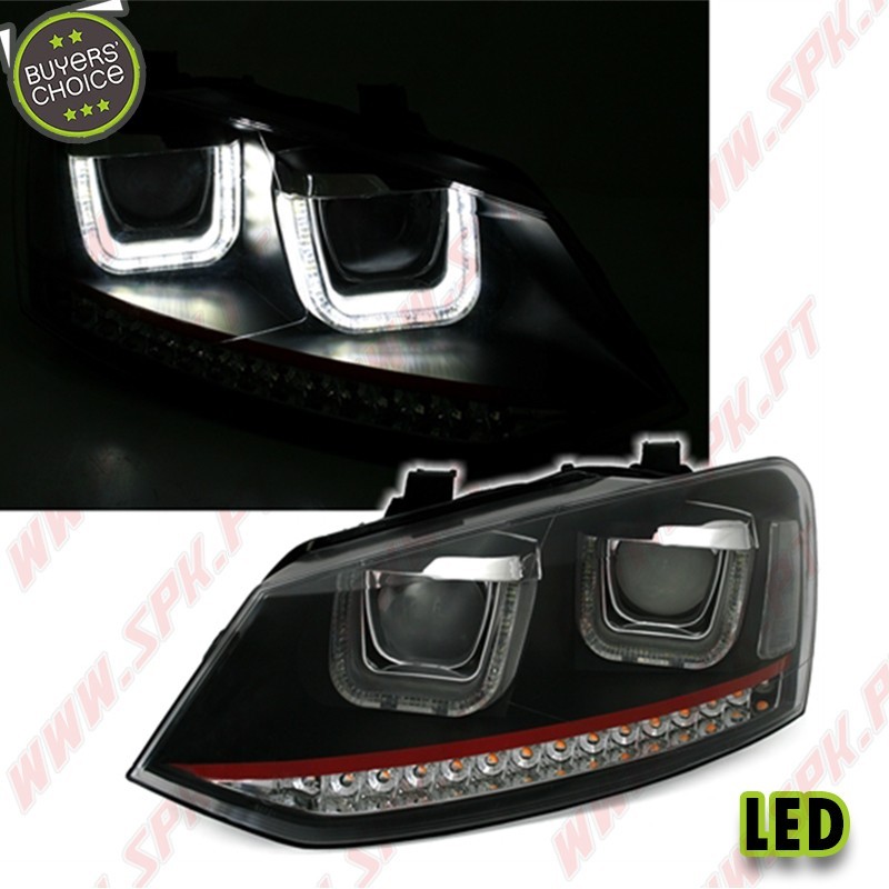 Faróis LED U-Type Red / Black - VW Polo 6R / 6C (2009-2017)