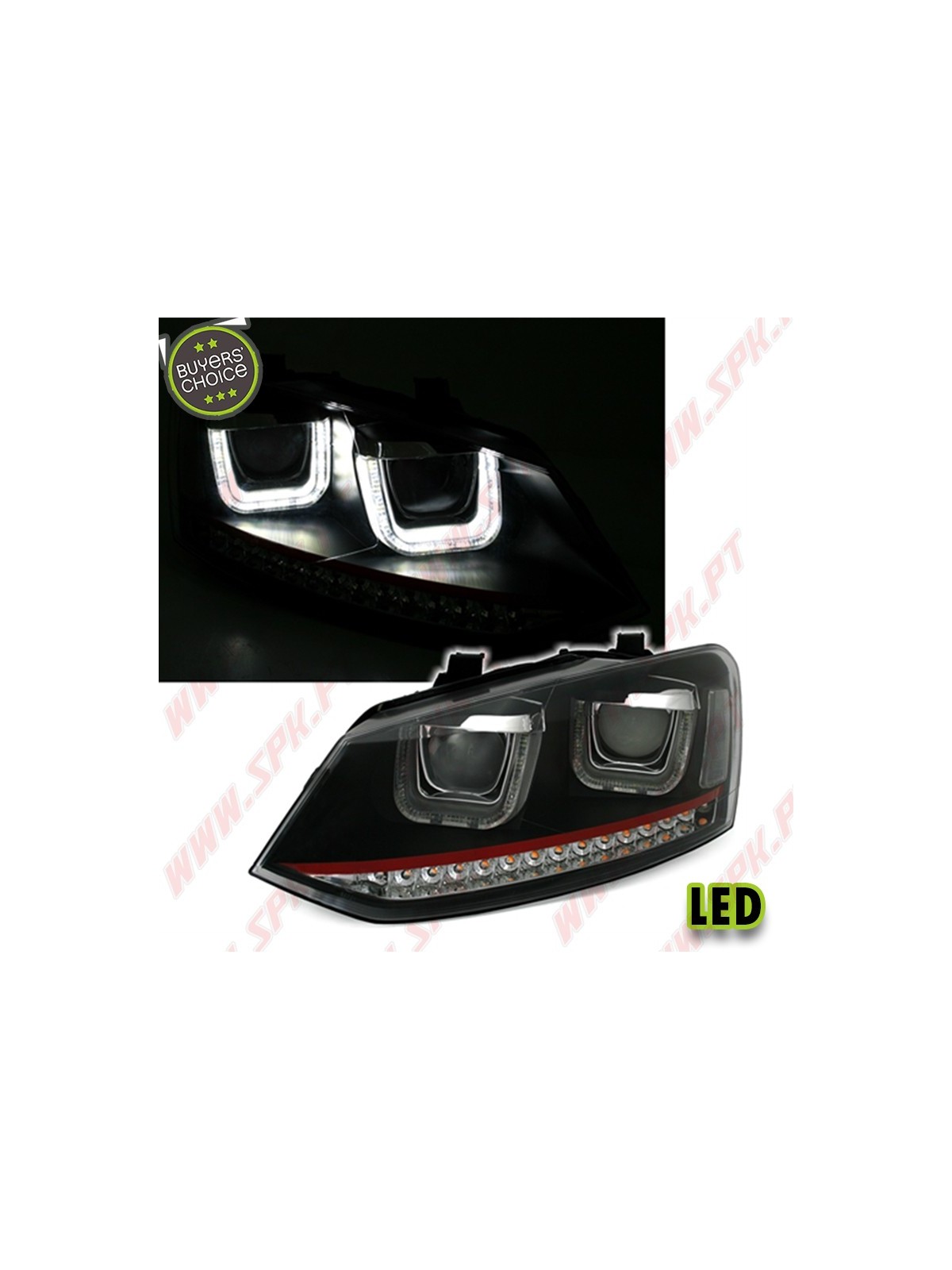 Faróis LED U-Type Red / Black - VW Polo 6R / 6C (2009-2017)