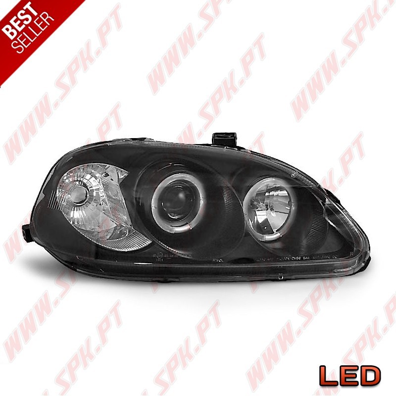 Faróis Angel Eyes Black - Honda Civic 6 (1996-1998) Faróis Angel Eyes Black - Honda Civic 6 (1996-1998)