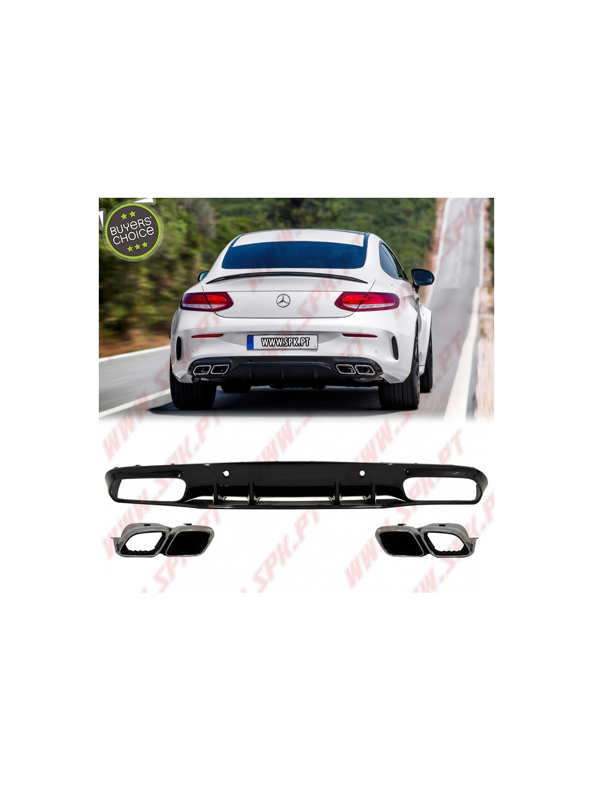 Difusor Traseiro + Ponteiras Look C63S AMG - Mercedes C205 / A205 (2014-2019)