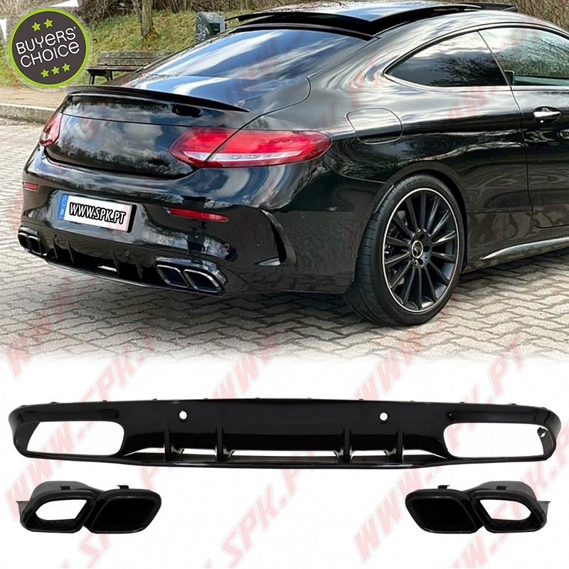 Difusor Traseiro + Ponteiras Black Look C63S AMG - Mercedes C205 / A205 (2014-2019)