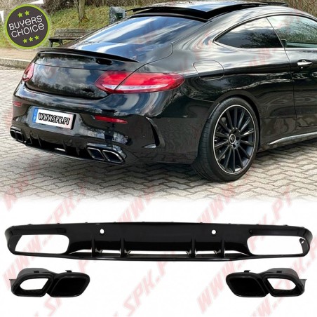 Difusor Traseiro + Ponteiras Black Look C63S AMG - Mercedes C205 / A205 (2014-2019)