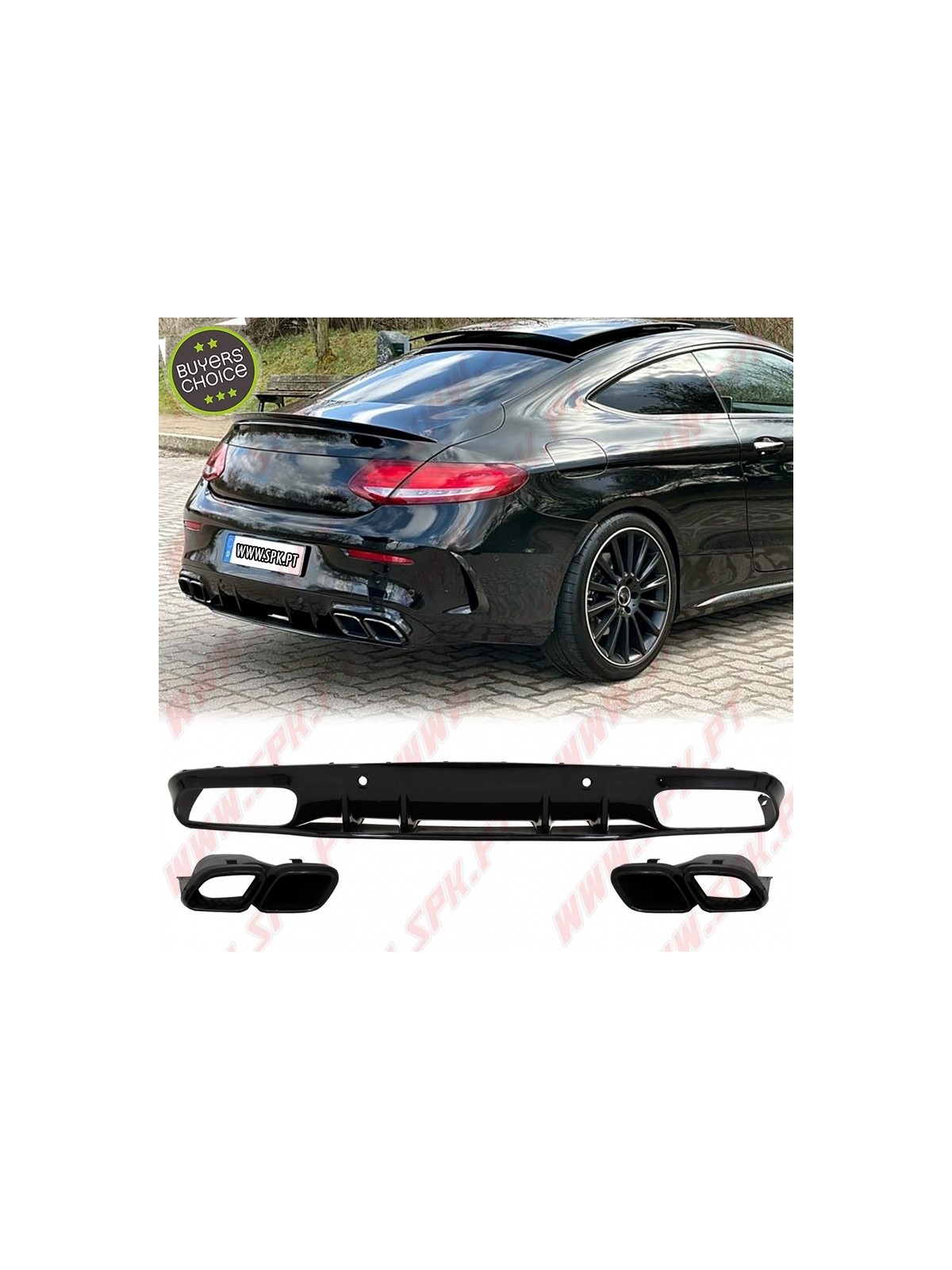 Difusor Traseiro + Ponteiras Black Look C63S AMG - Mercedes C205 / A205 (2014-2019)